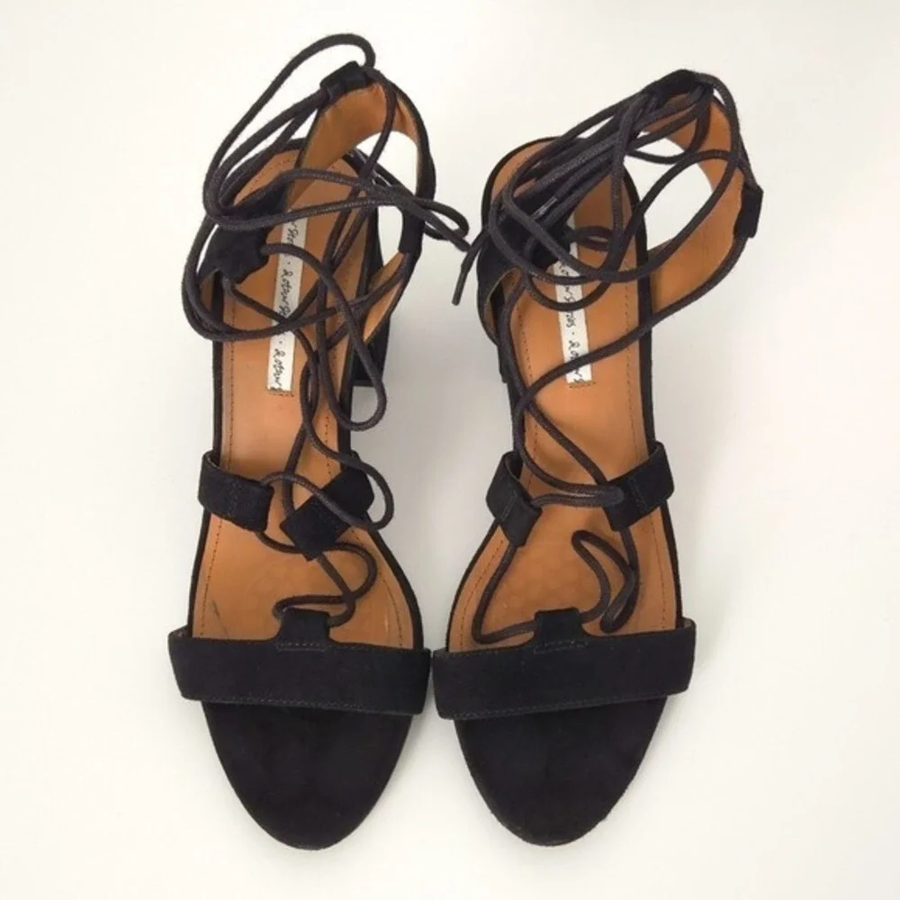 And Other Stories Black Suede Lace-Up Strappy Open-Toe High Heel Sandals- Size 9